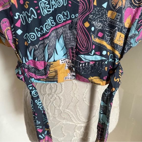 Zara Cropped Tie Front Graphic Button Down Shirt sz S - Picture 6 of 9